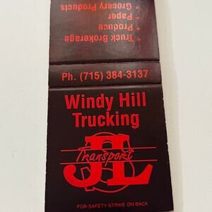 Windy Hill Trucking JL Transport Eau Claire WI Vintage Matchbook Cover TB6-MB2-1